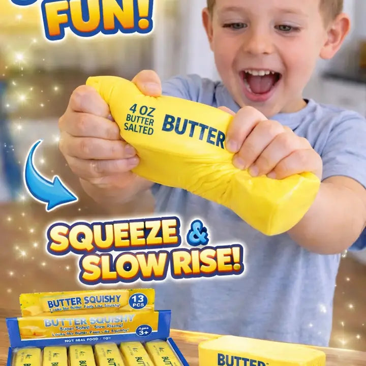  a yellow butter squishy toy 
