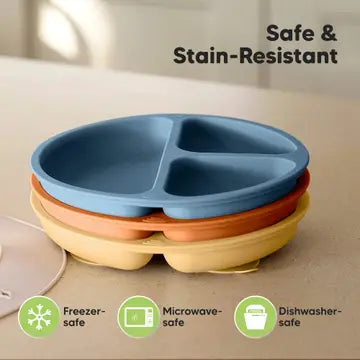 3-Pack Prep Suction Plates For Baby, Bpa-Free Silicone Plate