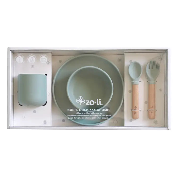 Silicone Toddler Feeding Set - Nosh, Gulp, Chomp